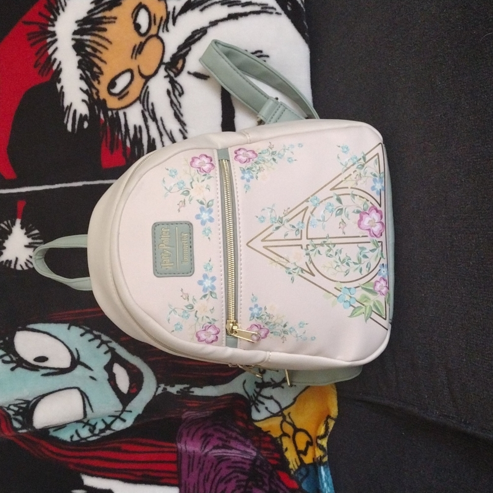 Gently Used Loungefly Harry Potter Deathly Hallows Floral Mini Backpack